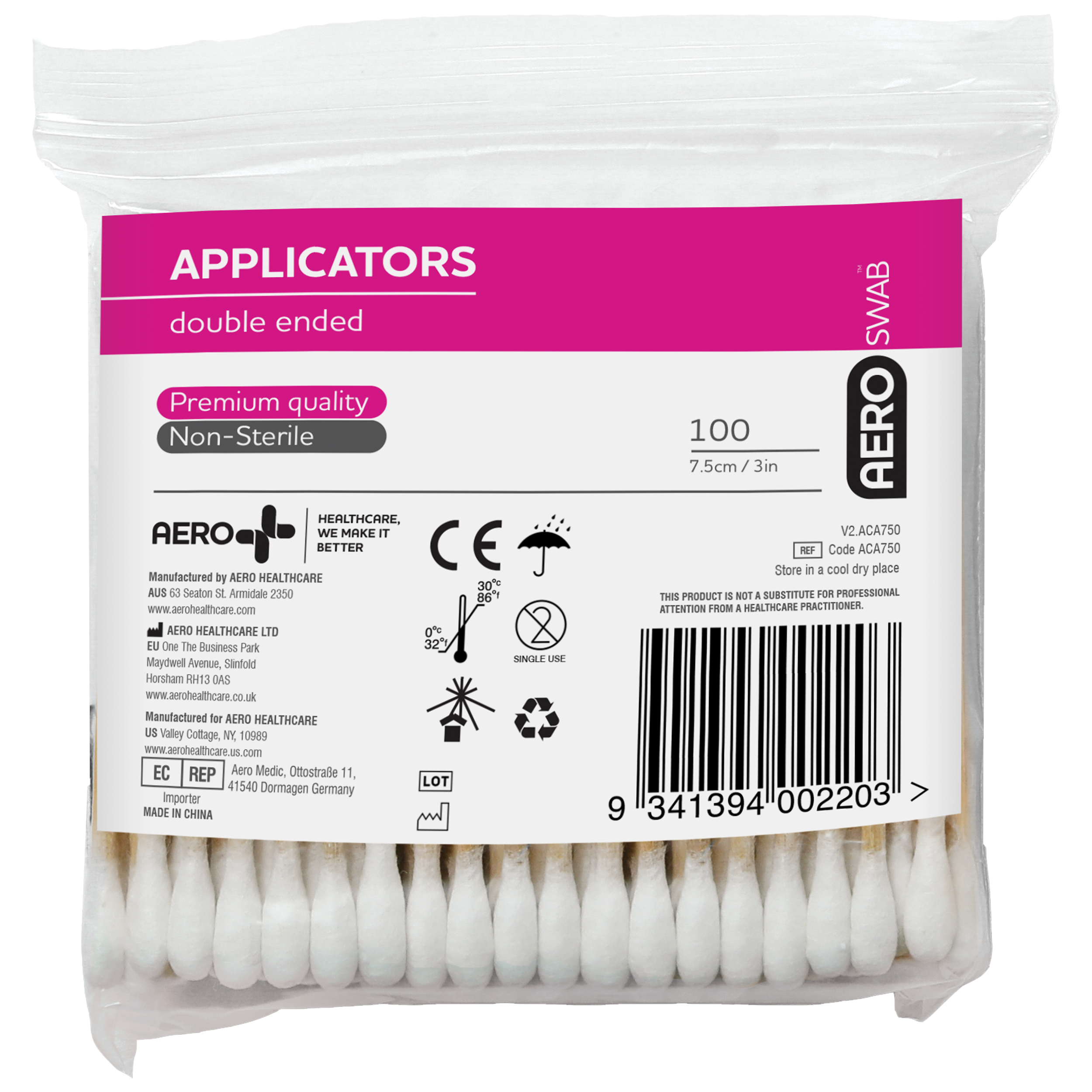 7.5cm Wood Double End Cotton‑tip Applicators ( Bag of 100 )