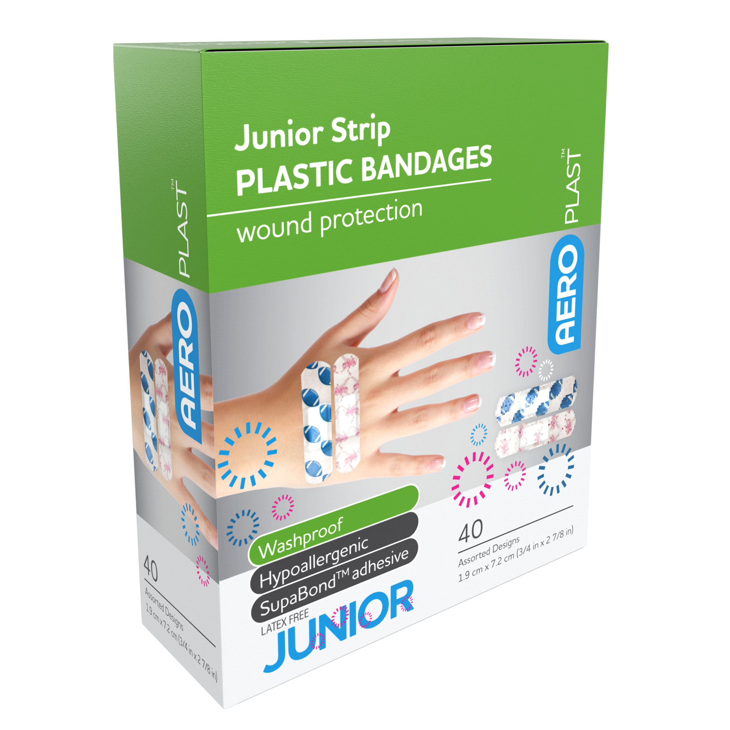 Plastic Junior Patterned Strip Bandages (7.2 x 1.9cm)