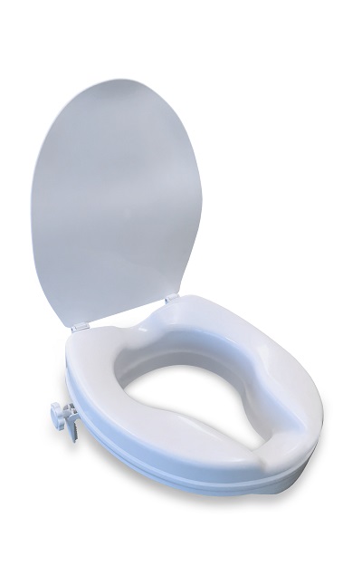 Toilet Seat Raiser "Donut" with removable lid and secure fit accessories