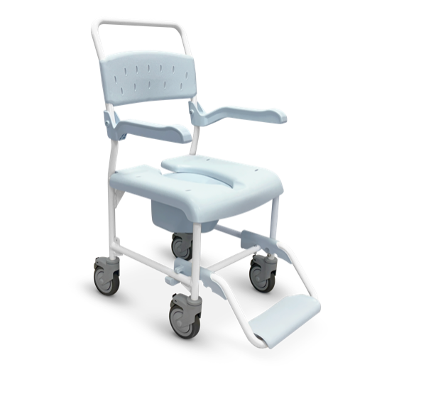 Mobile Shower Commode Euro Design Locking Castors Sliding Footrest Easy Clean